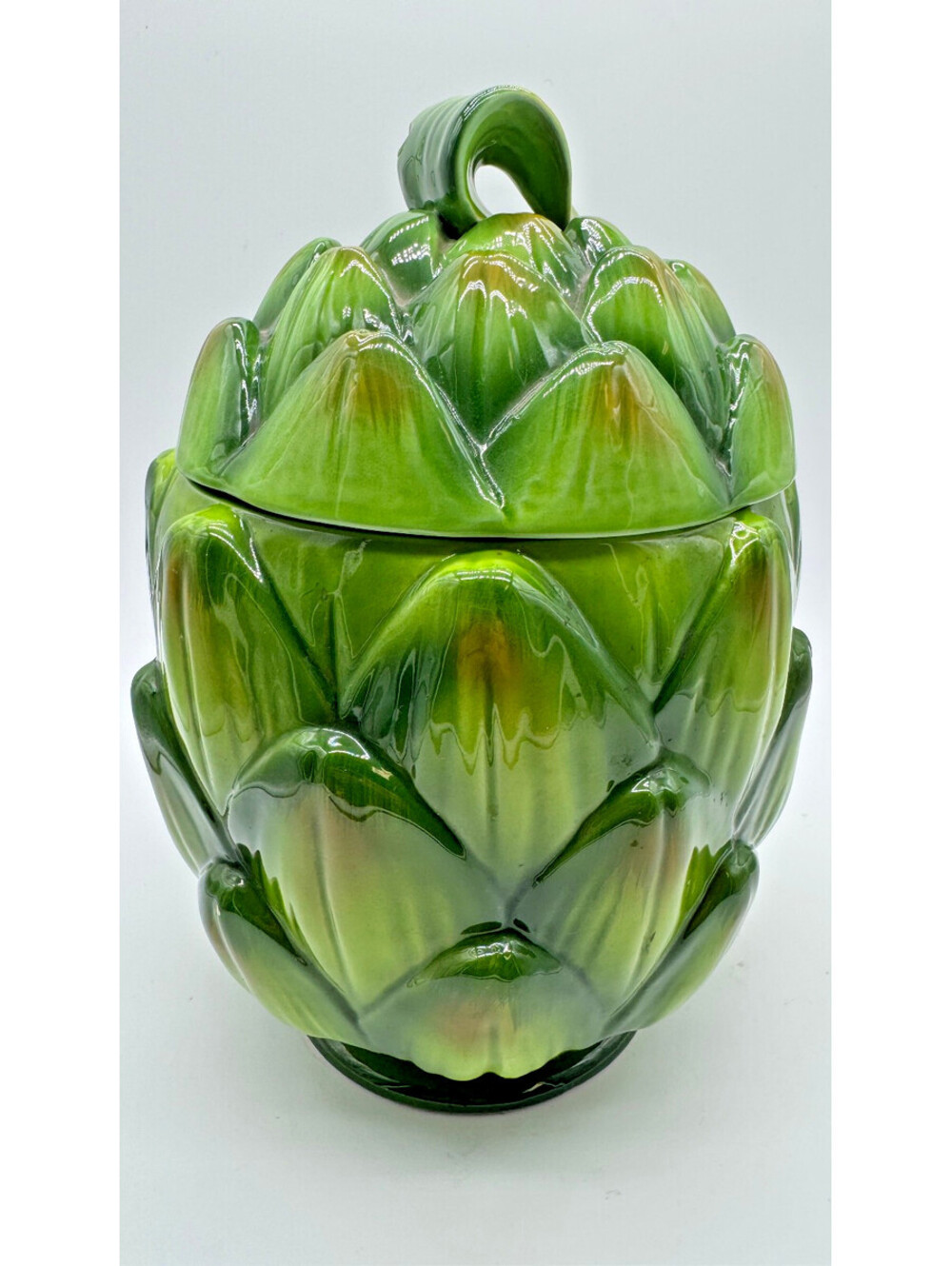 Vintage Large Green Ceramic Artichoke Cookie Jar Lidded Canister Vegetable Decor